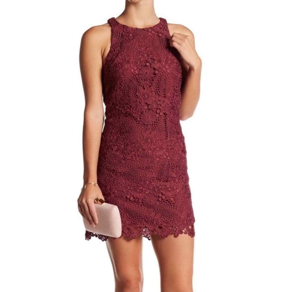 Wayf Burgundy Crochet Lace Dress - S